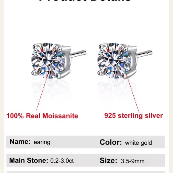Moissanite Sparkling Silver Stud Earrings with Gemstones - Picture 6 of 7